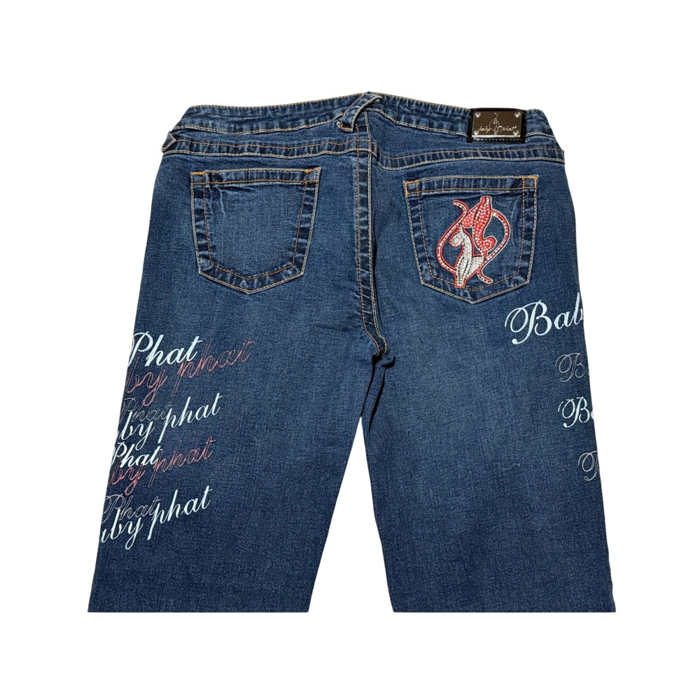 Vintage Baby Phat Jeans Women 13 Dark Wash Straight Leg Rhinestone Logo Y2K